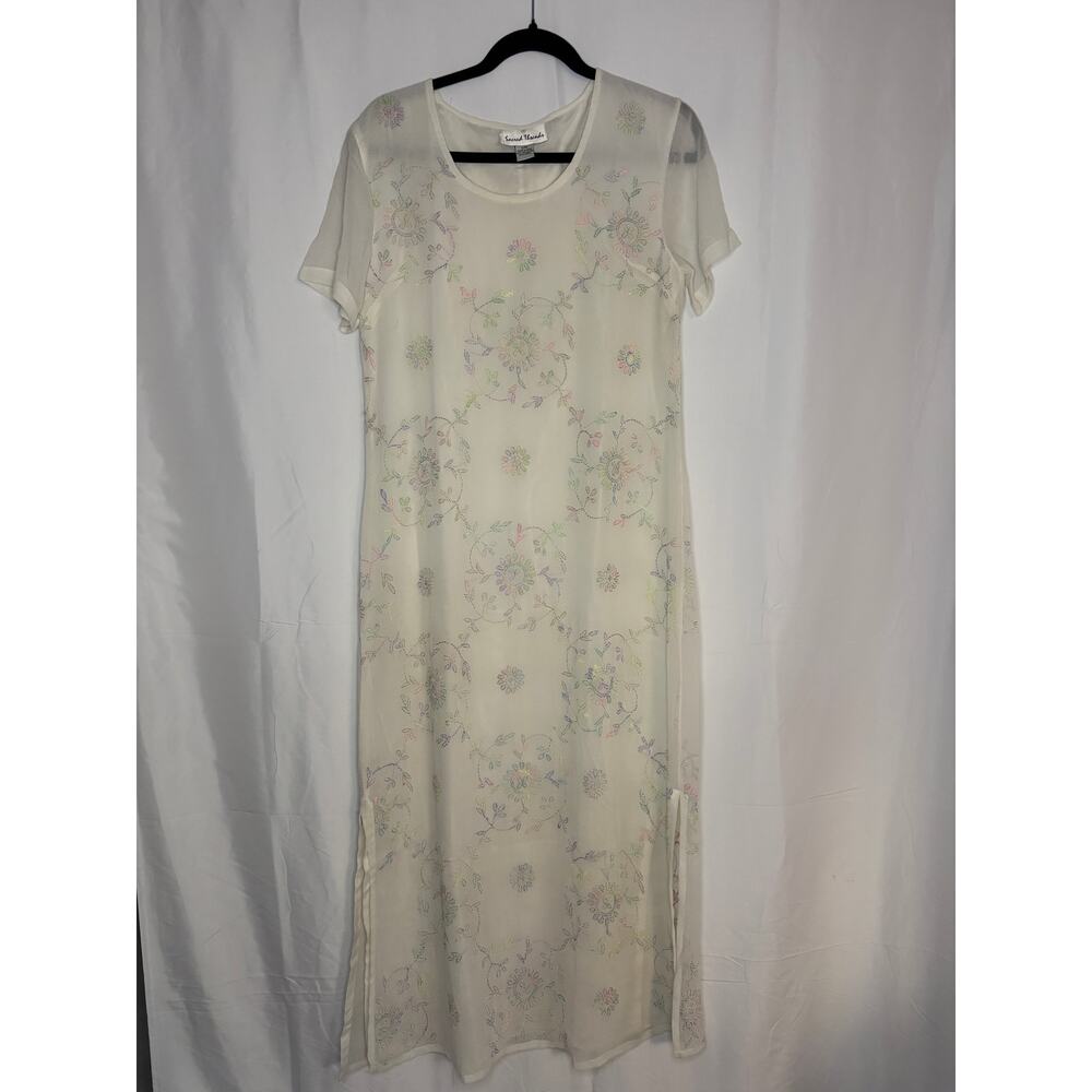 Vintage Sacred Threads Embroidered Midi Dress White Sz S/M